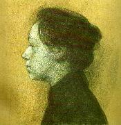 kathe kollwitz sjalvportratt i profil till vanster oil painting